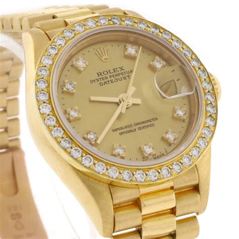 rolex 18kt yellow datejust champagne diamond bezel